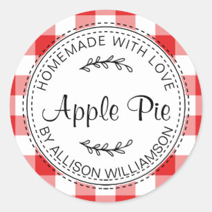 Rustic Homemade Baked Goods Apple Pie Red Check Classic Round Sticker
