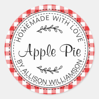 Rustic Homemade Baked Goods Apple Pie Red Check Classic Round Sticker