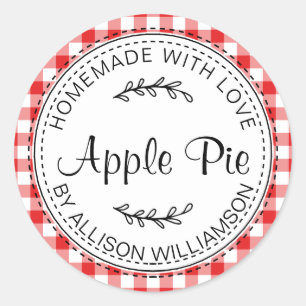 Rustic Homemade Baked Goods Apple Pie Red Check Classic Round Sticker