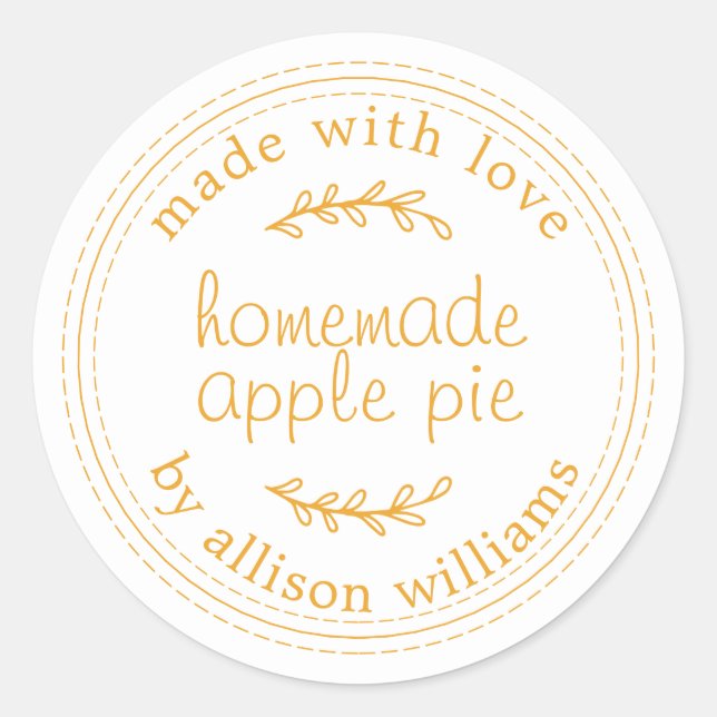 Rustic Homemade Baked Goods Apple Pie Yellow White Classic Round Sticker (Front)