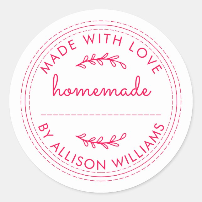 Rustic Homemade Baked Goods Jam Bright Pink Classic Round Sticker (Front)