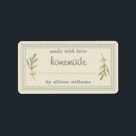 Rustic Homemade Baked Goods Jam Can Antique White Label<br><div class="desc">Rustic, simple and modern blank homemade baked goods and jam canning jar sticker with the text made with love, homemade and your name in off-black modern script and typography on an antique white background with a stylish touch of pine foliage. Simply add your name and the product name to the...</div>