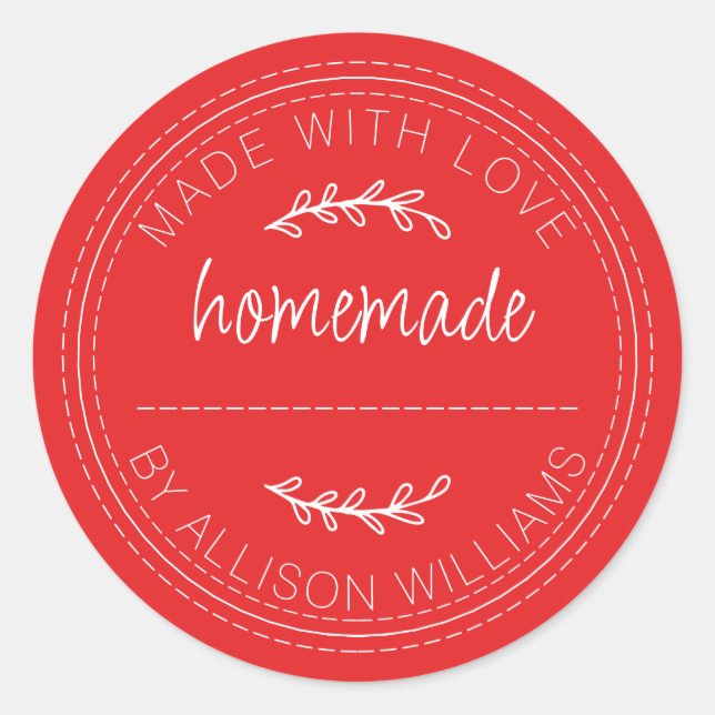 Rustic Homemade Baked Goods Jam Can Bright Red Classic Round Sticker (Front)