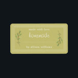 Rustic Homemade Baked Goods Jam Can Olive Green Label<br><div class="desc">Rustic, simple and modern blank homemade baked goods and jam canning jar sticker with the text made with love, homemade and your name in white modern script and typography on an olive green background with a stylish touch of pine foliage. Simply add your name and the product name to the...</div>