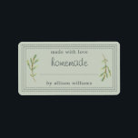 Rustic Homemade Baked Goods Jam Can Pastel Green Label<br><div class="desc">Rustic, simple and modern blank homemade baked goods and jam canning jar sticker with the text made with love, homemade and your name in off-black modern script and typography on a pastel green background with a stylish touch of pine foliage. Simply add your name and the product name to the...</div>