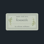 Rustic Homemade Baked Goods Jam Can Pastel Green Label<br><div class="desc">Rustic, simple and modern blank homemade baked goods and jam canning jar sticker with the text made with love, homemade and your name in off-black modern script and typography on a pastel green background with a stylish touch of pine foliage. Simply add your name and the product name to the...</div>