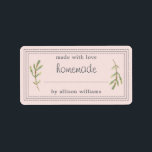 Rustic Homemade Baked Goods Jam Can Pastel Pink Label<br><div class="desc">Rustic, simple and modern blank homemade baked goods and jam canning jar sticker with the text made with love, homemade and your name in off-black modern script and typography on a pastel pink background with a stylish touch of pine foliage. Simply add your name and the product name to the...</div>