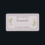 Rustic Homemade Baked Goods Jam Can Pastel Purple Label<br><div class="desc">Rustic, simple and modern blank homemade baked goods and jam canning jar sticker with the text made with love, homemade and your name in off-black modern script and typography on a pastel purple background with a stylish touch of pine foliage. Simply add your name and the product name to the...</div>