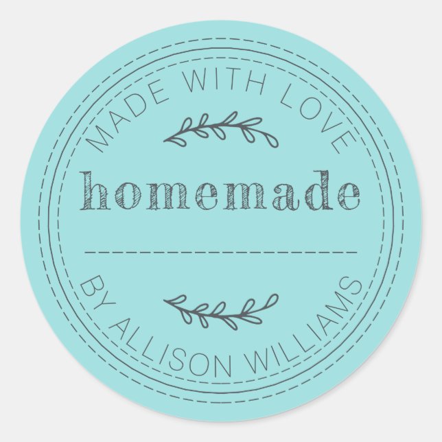 Rustic Homemade Baked Goods Jam Can Turquoise Blue Classic Round Sticker (Front)