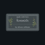 Rustic Homemade Baked Goods Jam Canning Black Label<br><div class="desc">Rustic, simple and modern blank homemade baked goods and jam canning jar sticker with the text made with love, homemade and your name in white modern script and typography on an off-black background with a stylish touch of pine foliage. Simply add your name and the product name to the fully...</div>