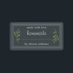 Rustic Homemade Baked Goods Jam Canning Black Label<br><div class="desc">Rustic, simple and modern blank homemade baked goods and jam canning jar sticker with the text made with love, homemade and your name in white modern script and typography on an off-black background with a stylish touch of pine foliage. Simply add your name and the product name to the fully...</div>