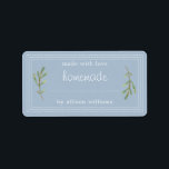 Rustic Homemade Baked Goods Jam Canning Blue Label<br><div class="desc">Rustic, simple and modern blank homemade baked goods and jam canning jar sticker with the text made with love, homemade and your name in white modern script and typography on a rendez vous blue background with a stylish touch of pine foliage. Simply add your name and the product name to...</div>