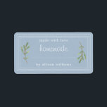 Rustic Homemade Baked Goods Jam Canning Blue Label<br><div class="desc">Rustic, simple and modern blank homemade baked goods and jam canning jar sticker with the text made with love, homemade and your name in white modern script and typography on a rendez vous blue background with a stylish touch of pine foliage. Simply add your name and the product name to...</div>