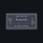 Rustic Homemade Baked Goods Jam Canning Dark Blue Label<br><div class="desc">Rustic, simple and modern blank homemade baked goods and jam canning jar sticker with the text made with love, homemade and your name in white modern script and typography on a dark blue background with a stylish touch of pine foliage. Simply add your name and the product name to the...</div>