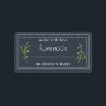 Rustic Homemade Baked Goods Jam Canning Dark Blue Label<br><div class="desc">Rustic, simple and modern blank homemade baked goods and jam canning jar sticker with the text made with love, homemade and your name in white modern script and typography on a dark blue background with a stylish touch of pine foliage. Simply add your name and the product name to the...</div>