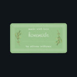 Rustic Homemade Baked Goods Jam Canning Green Label<br><div class="desc">Rustic, simple and modern blank homemade baked goods and jam canning jar sticker with the text made with love, homemade and your name in white modern script and typography on a green background with a stylish touch of pine foliage. Simply add your name and the product name to the fully...</div>