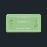 Rustic Homemade Baked Goods Jam Canning Green Label<br><div class="desc">Rustic, simple and modern blank homemade baked goods and jam canning jar sticker with the text made with love, homemade and your name in white modern script and typography on a green background with a stylish touch of pine foliage. Simply add your name and the product name to the fully...</div>