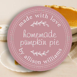Rustic Homemade Baked Goods Pumpkin Pie Dusty Rose Classic Round Sticker