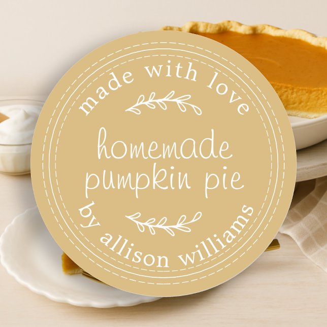 Rustic Homemade Baked Goods Pumpkin Pie Yellow Classic Round Sticker (Creator Uploaded)