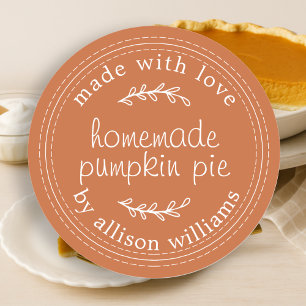 Rustic Homemade Baked Pumpkin Pie Burnt Orange Classic Round Sticker