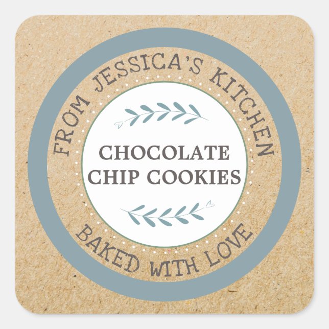 Rustic Homemade Baked With Love Baking Gift Square Sticker (Front)