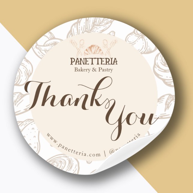 Rustic Homemade Bakery Beige and Brown Thank You Classic Round Sticker (Creator Uploaded)