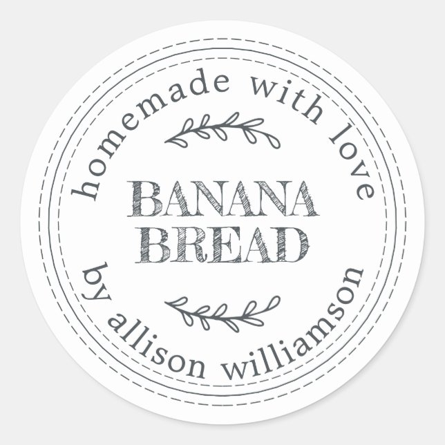Rustic Homemade  Banana Bread Baking Gift Classic Round Sticker (Front)