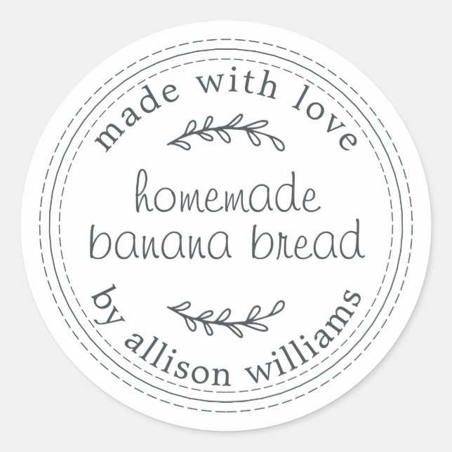 Rustic Homemade Banana Bread Black White Classic Round Sticker (Front)
