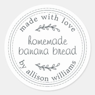 Rustic Homemade Banana Bread Black White Classic Round Sticker