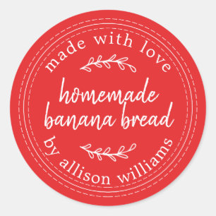 Rustic Homemade Banana Bread Bright Red Classic Round Sticker