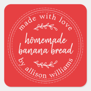 Rustic Homemade Banana Bread Bright Red Square Sticker