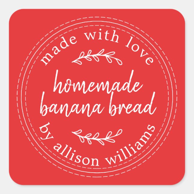 Rustic Homemade Banana Bread Bright Red Square Sticker (Front)