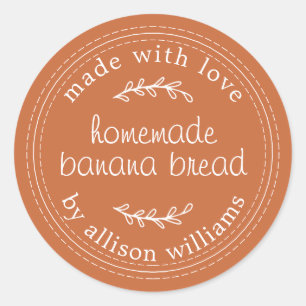 Rustic Homemade Banana Bread Burnt Orange Classic Round Sticker