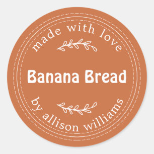 Rustic Homemade Banana Bread Burnt Orange Classic Round Sticker