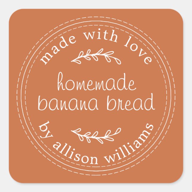 Rustic Homemade Banana Bread Burnt Orange Square Sticker (Front)