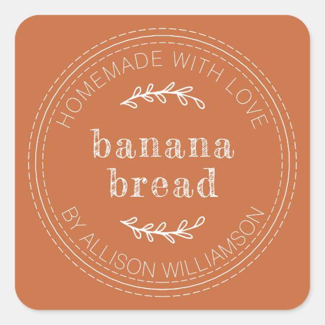 Rustic Homemade Banana Bread Burnt Orange Square Sticker (Front)