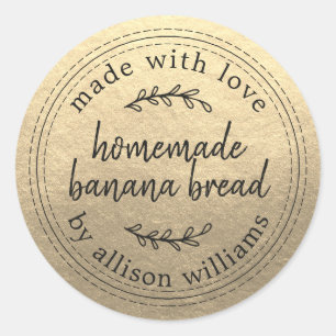 Rustic Homemade Banana Bread Gold Classic Round Sticker