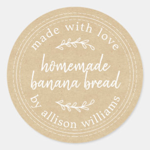 Rustic Homemade Banana Bread Kraft Paper Classic Round Sticker