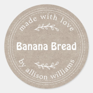 Rustic Homemade Banana Bread Kraft Paper Classic Round Sticker