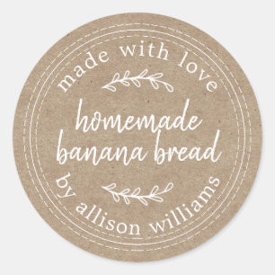 Rustic Homemade Banana Bread Kraft Paper Classic Round Sticker