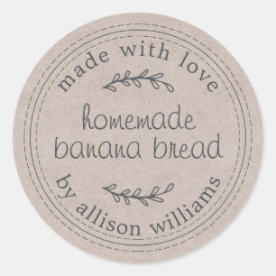 Rustic Homemade Banana Bread Kraft Paper Classic Round Sticker