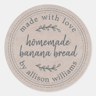 Rustic Homemade Banana Bread Kraft Paper Classic Round Sticker