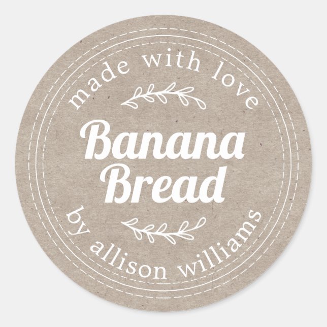Rustic Homemade Banana Bread Kraft Paper Classic Round Sticker (Front)