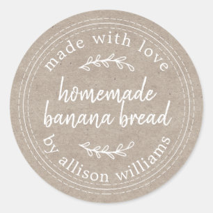 Rustic Homemade Banana Bread Kraft Paper Classic Round Sticker