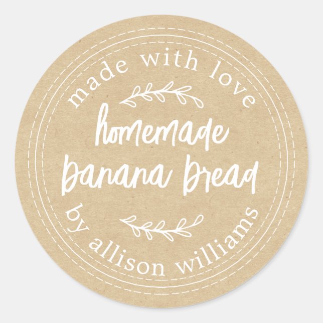 Rustic Homemade Banana Bread Kraft Paper Classic Round Sticker (Front)