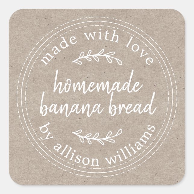 Rustic Homemade Banana Bread Kraft Paper Square Sticker (Front)