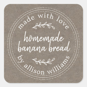 Rustic Homemade Banana Bread Kraft Paper Square Sticker