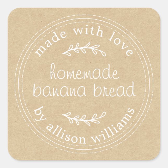 Rustic Homemade Banana Bread Kraft Paper Square Sticker (Front)
