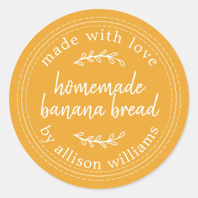 Rustic Homemade Banana Bread Mellow Yellow Classic Round Sticker (Front)