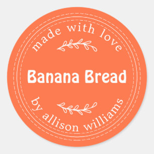 Rustic Homemade Banana Bread Orange Classic Round Sticker